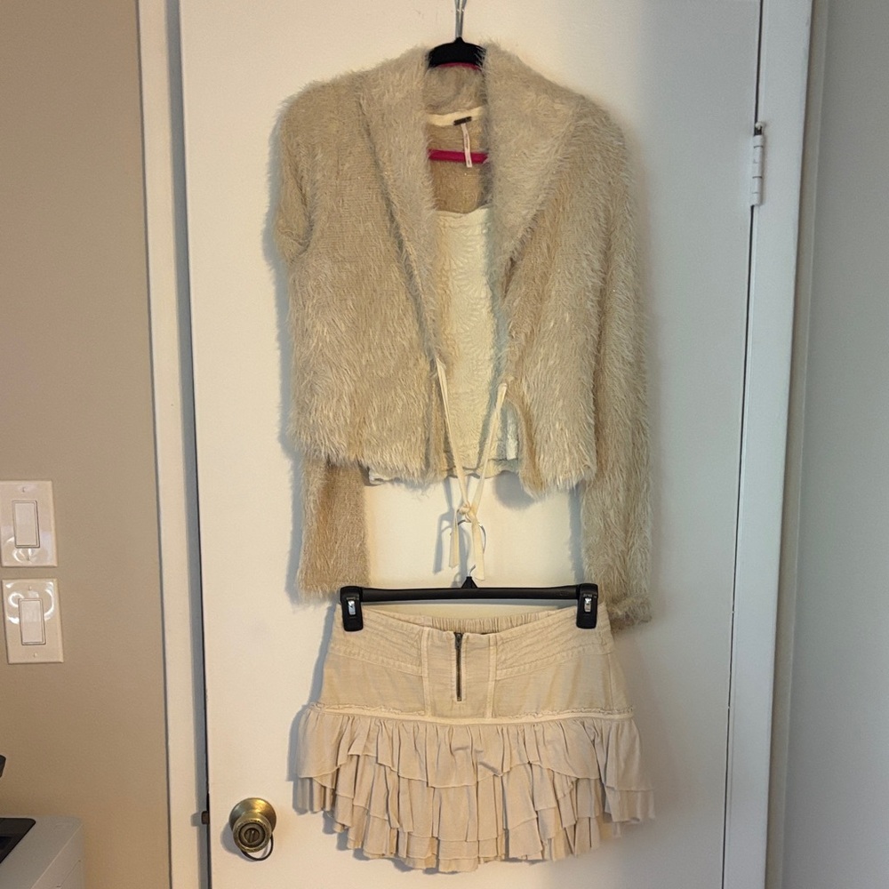 Free People Beige Mini Skirt with Ruffles